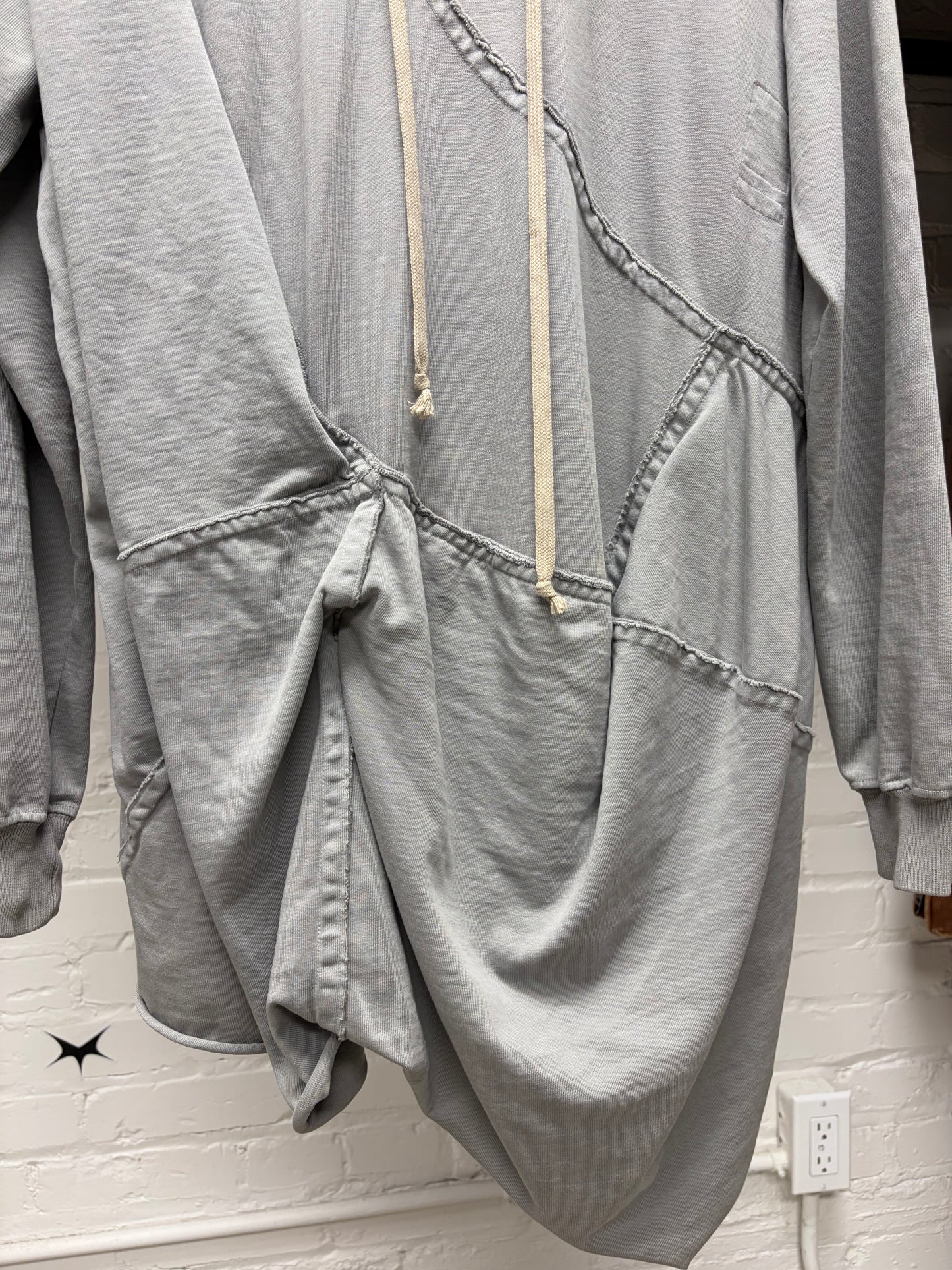 Rick Owens Stone ‘Mishaped’ Asymmetric Stone Drawstring Hoodie