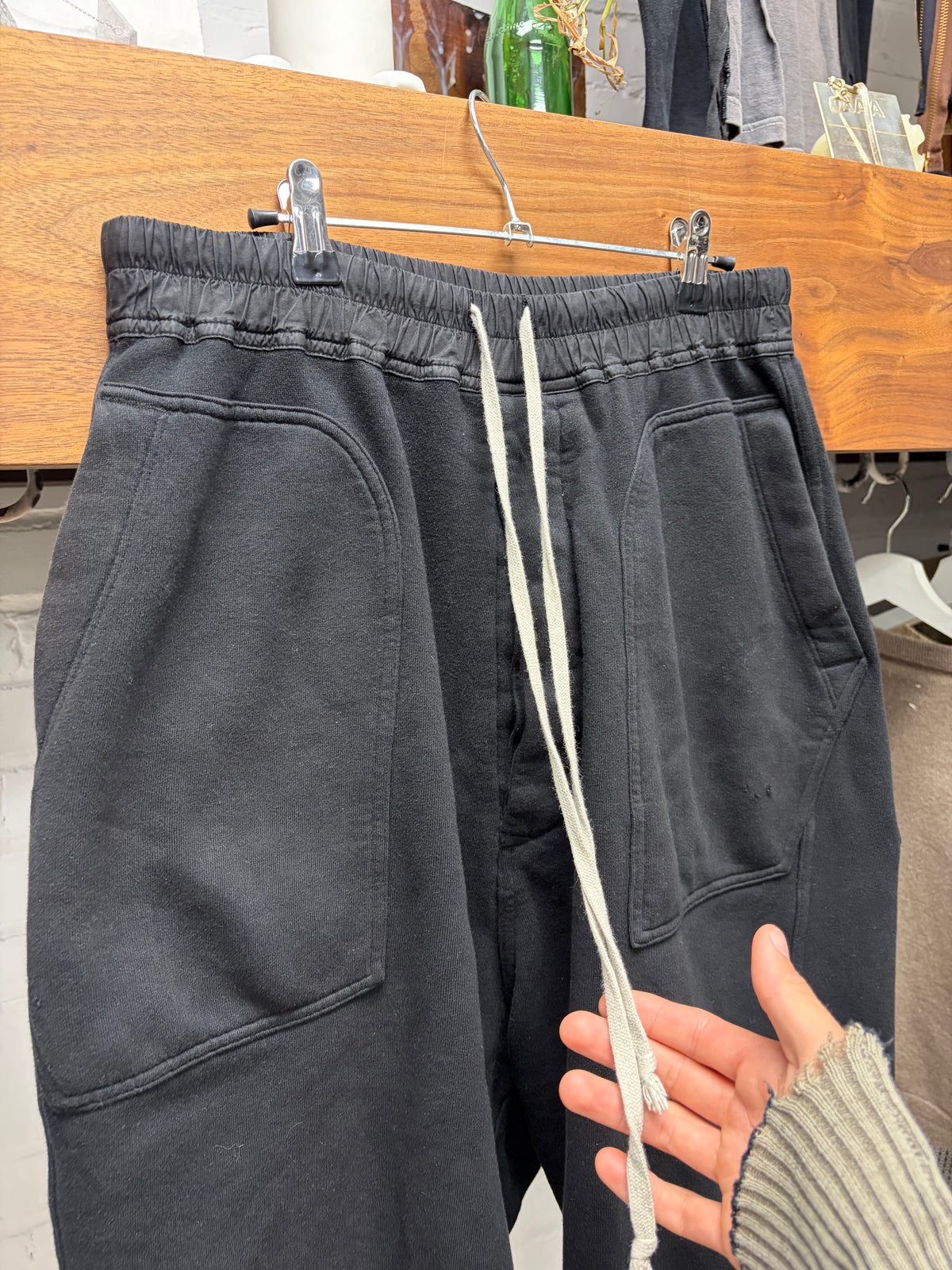 Rick Owens Drop Crotch Black Drawstring ‘Pod’ Shorts