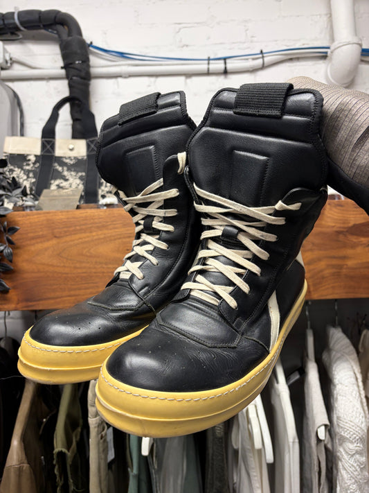 Rick Owens Geobasket Black/Milk Calf Leather High Top Sneakers