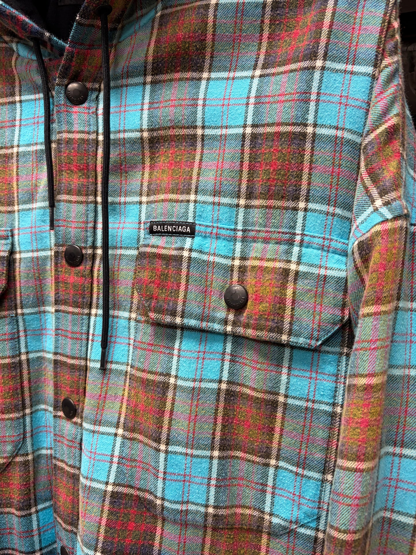 AW2022 Balenciaga Bleached ‘Shadow Plaid’ Quilt Hooded Flannel
