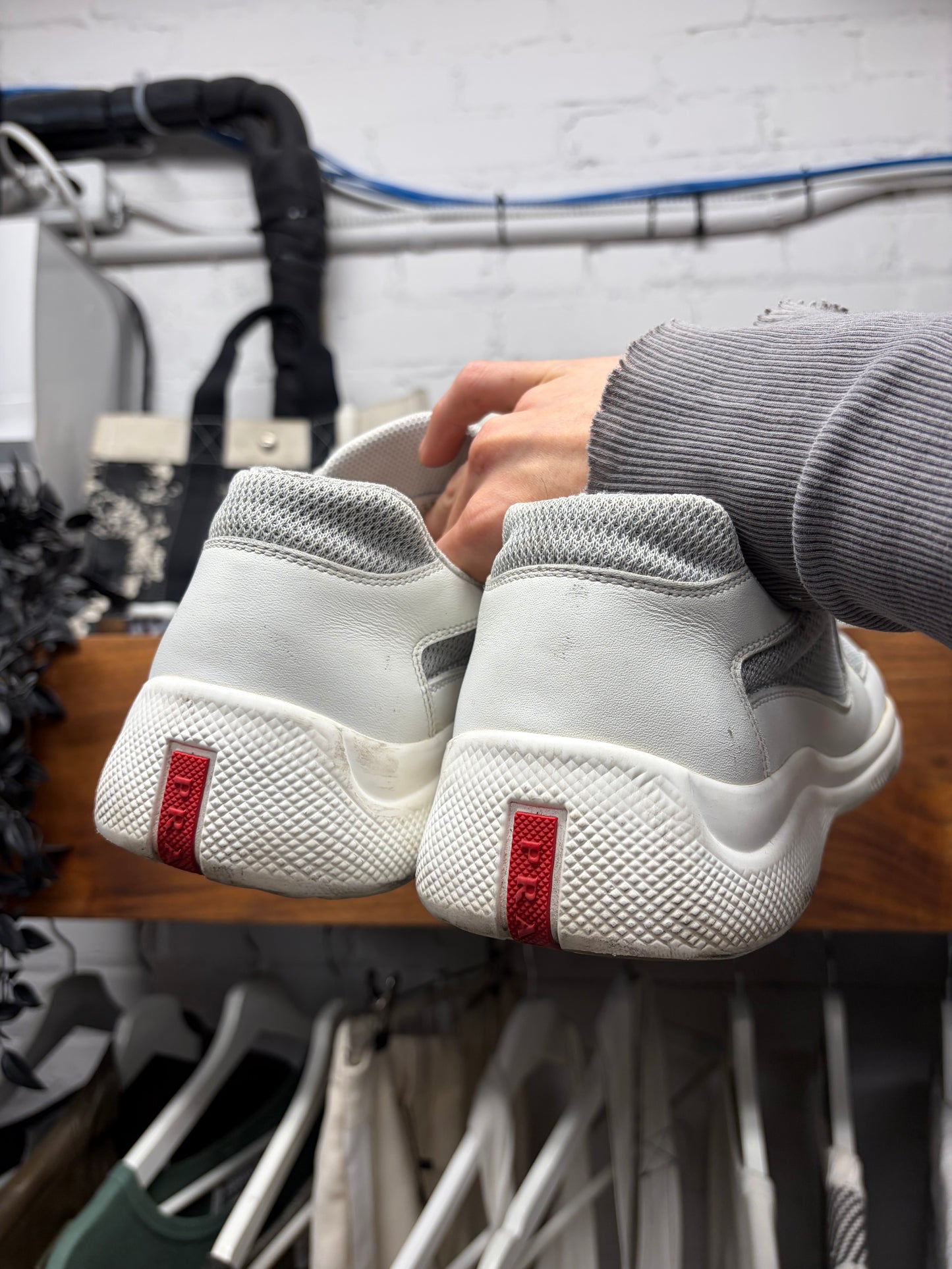 Prada ‘America’s Cup’ White/Grey Leather Low Top Sneakers