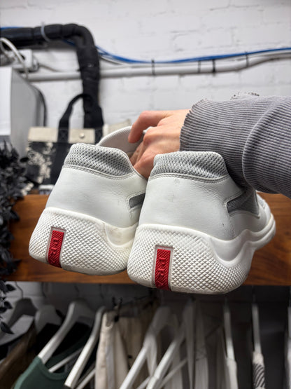 Prada ‘America’s Cup’ White/Grey Leather Low Top Sneakers