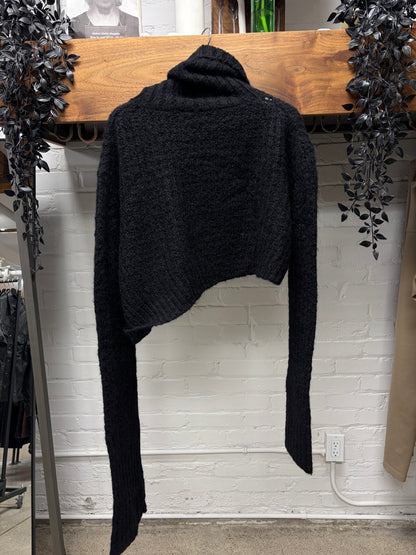 Ann Demeulemeester Alpaca Wool/Mohair Black Asymmetric Knit Turtleneck Sweater