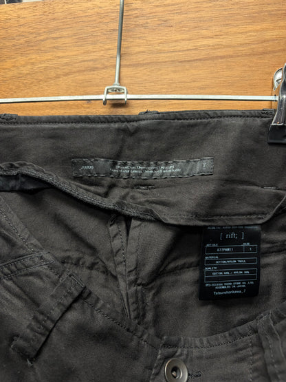AW2024 Julius ‘Gas Mask’ Cotton/Nylon Black Wide Leg Cargo Pants