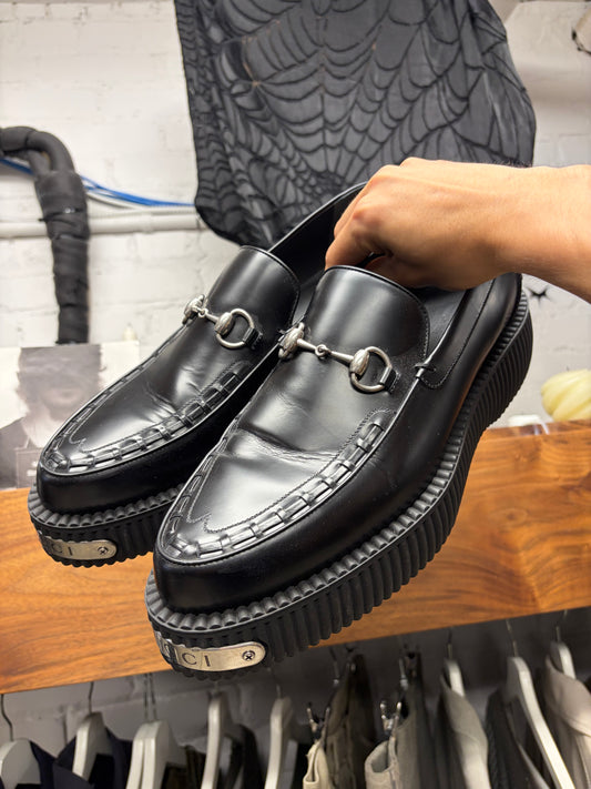Gucci Black Patent Leather ‘Creeper’ Platform Horsebit Loafers
