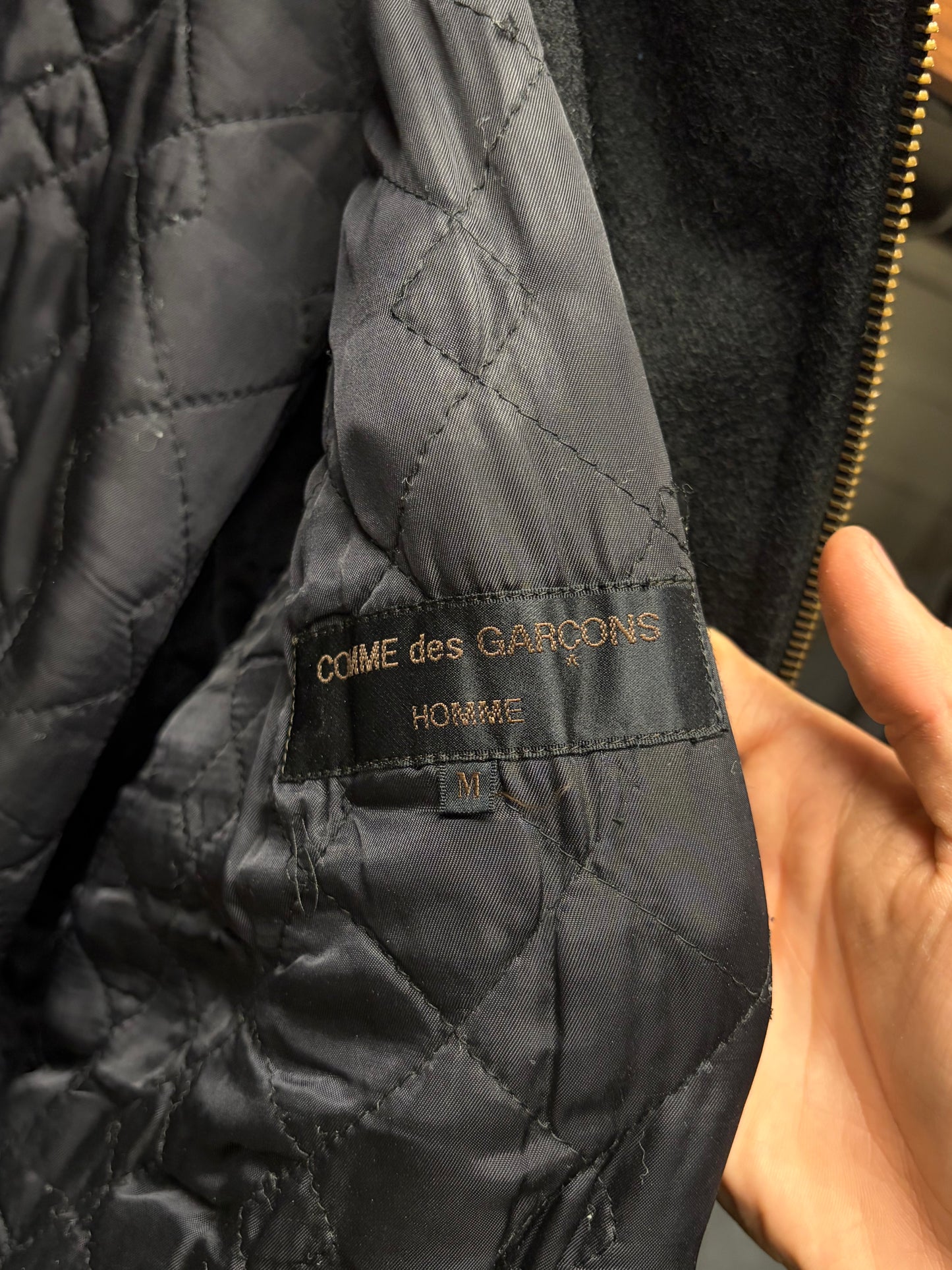 Vintage 1980s Comme Des Garçons Homme Black Wool/Leather Varsity Jacket