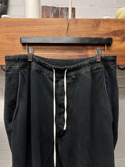 Rick Owens Drop Crotch Black Cotton Drawstring Sweatpants