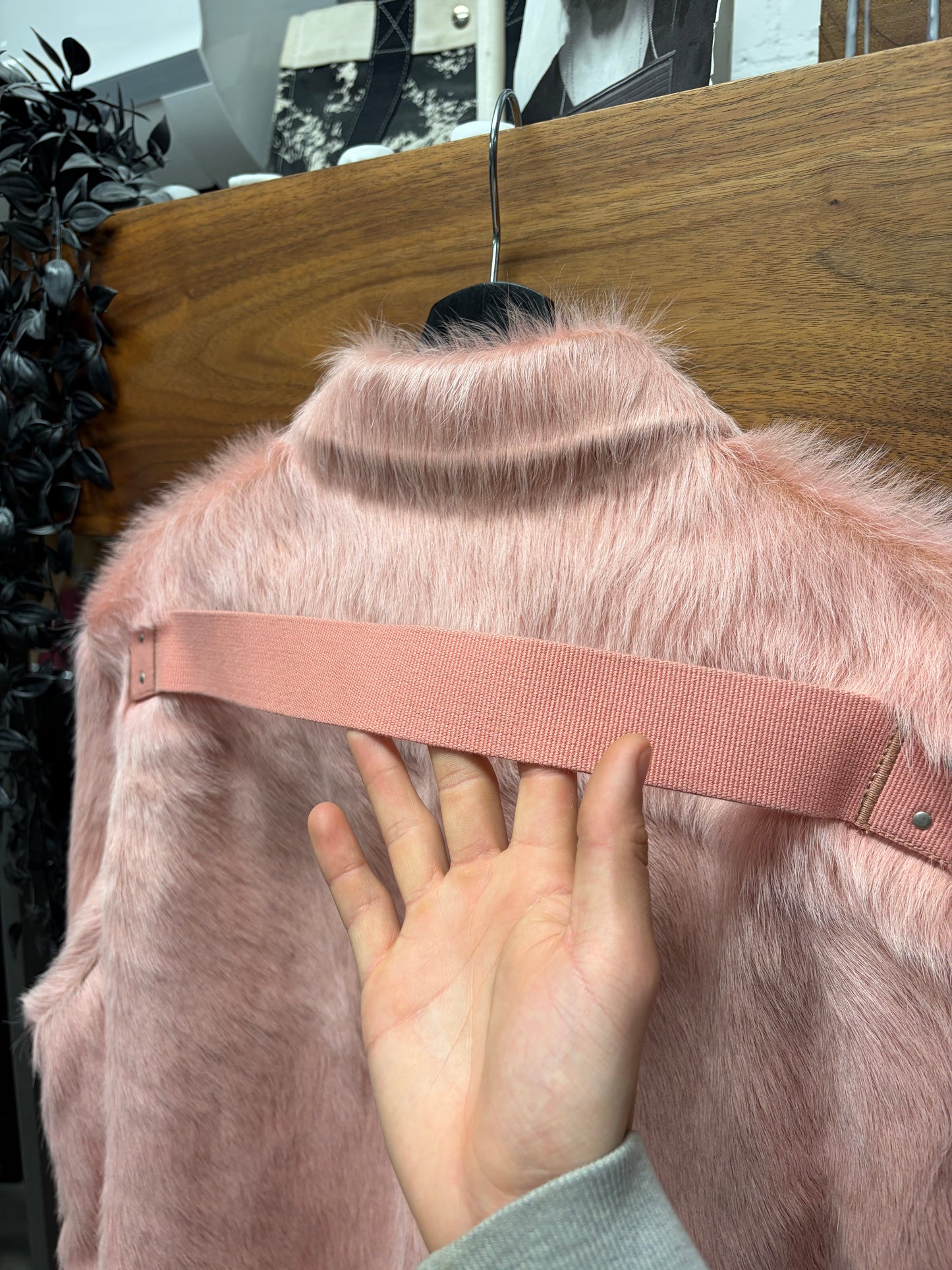 AW2022 Rick Owens ‘Strobe’ Pink Pony Hair Back-Strap Work Jacket