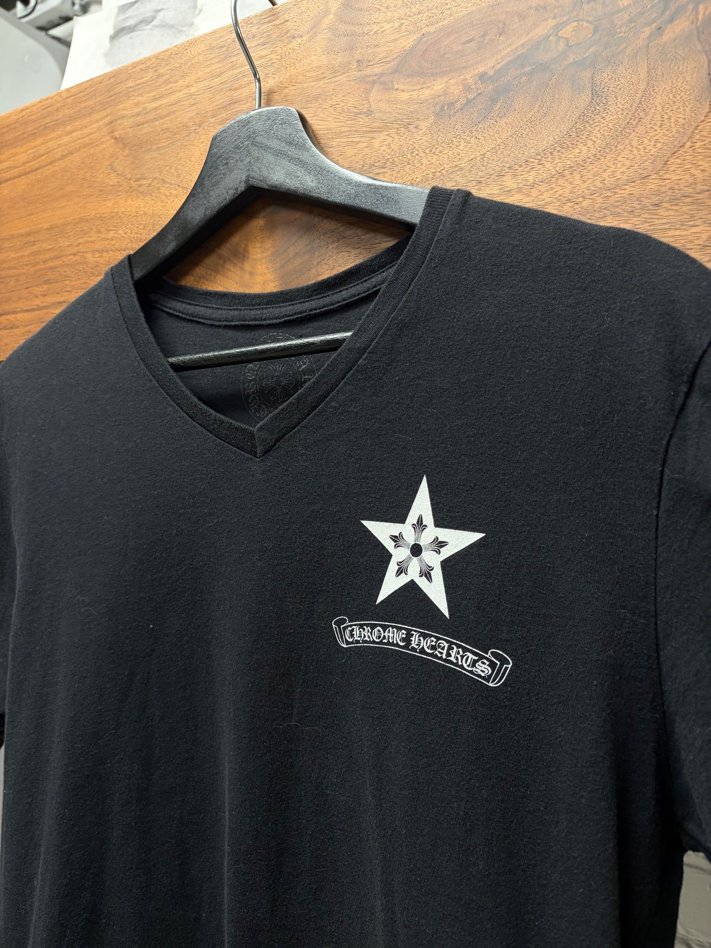 Chrome Hearts ‘Star Cross’ Black Cotton V-Neck T-Shirt