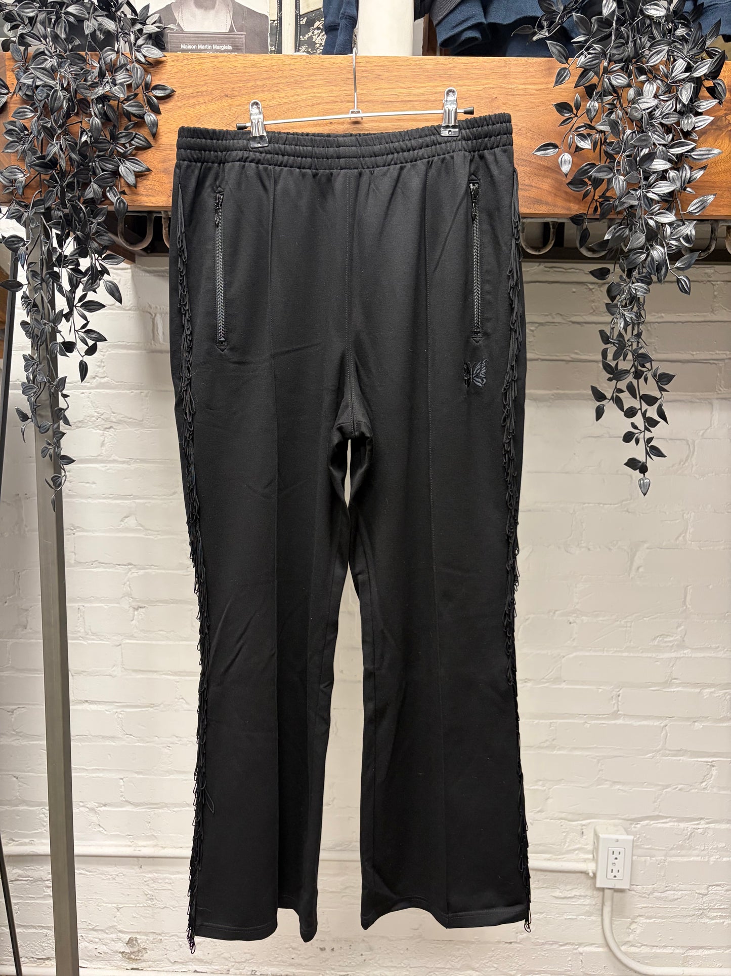 Needles Fringe Side Seam Flared Leg Black Track Pants