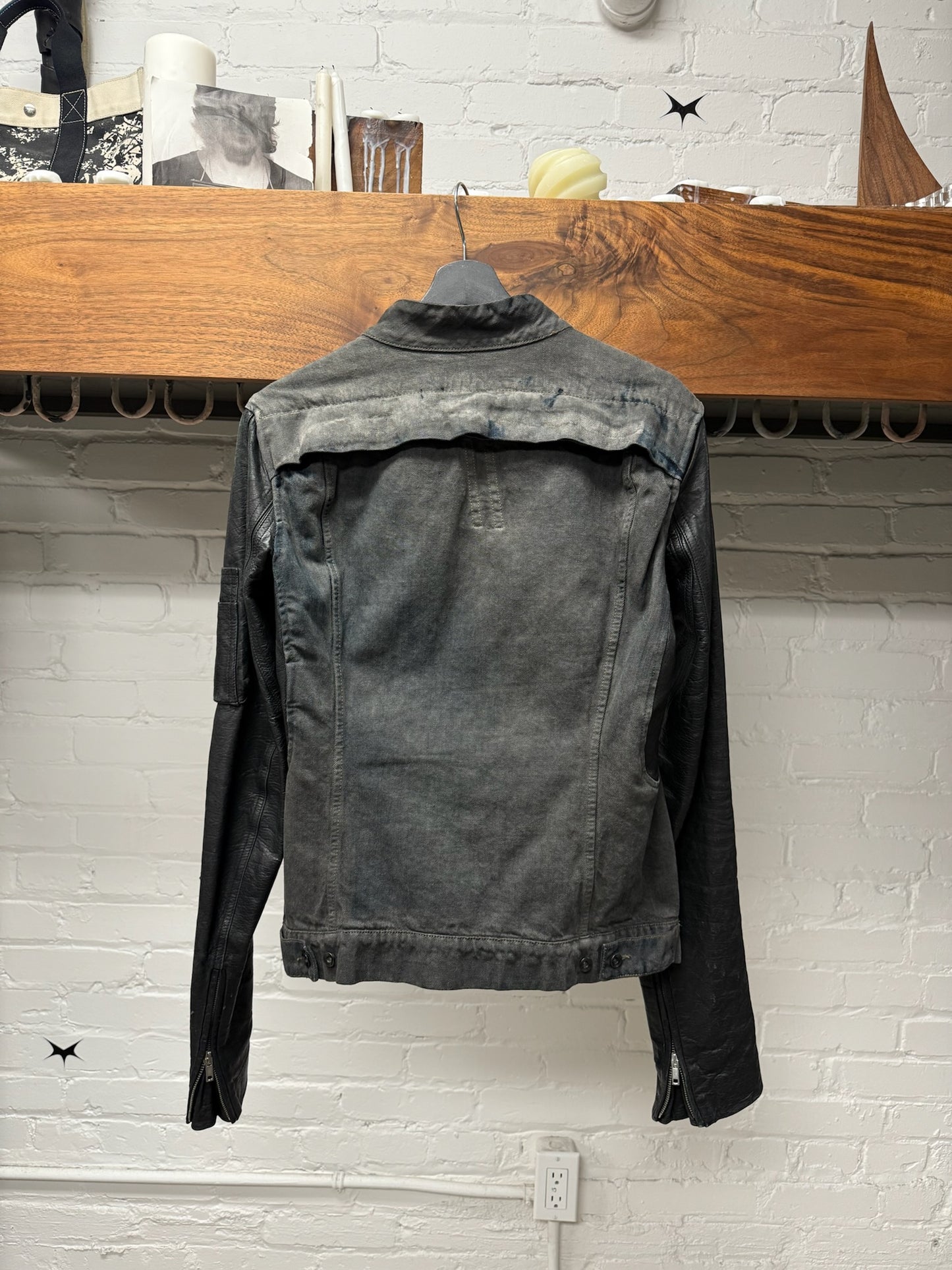 Rick Owens O&M Era ‘Slave’ Hybrid Denim Jacket with Leather Sleeves