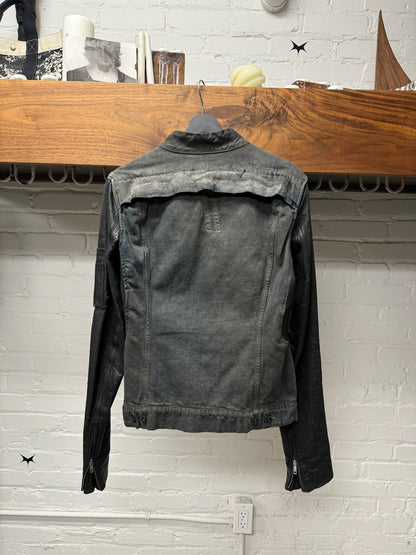 Rick Owens O&M Era ‘Slave’ Hybrid Denim Jacket with Leather Sleeves