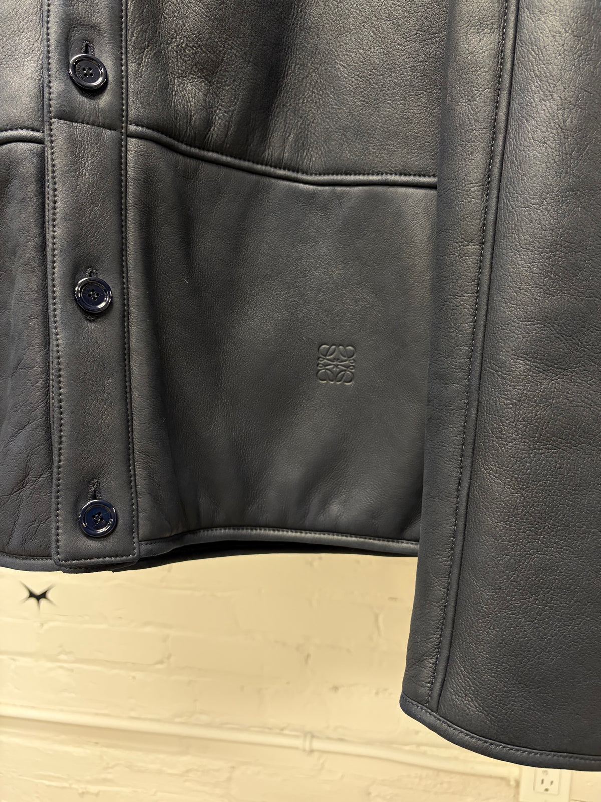 Loewe ‘Anagram’ Lambskin Leather Embossed Logo Cardigan with Shearling Liner