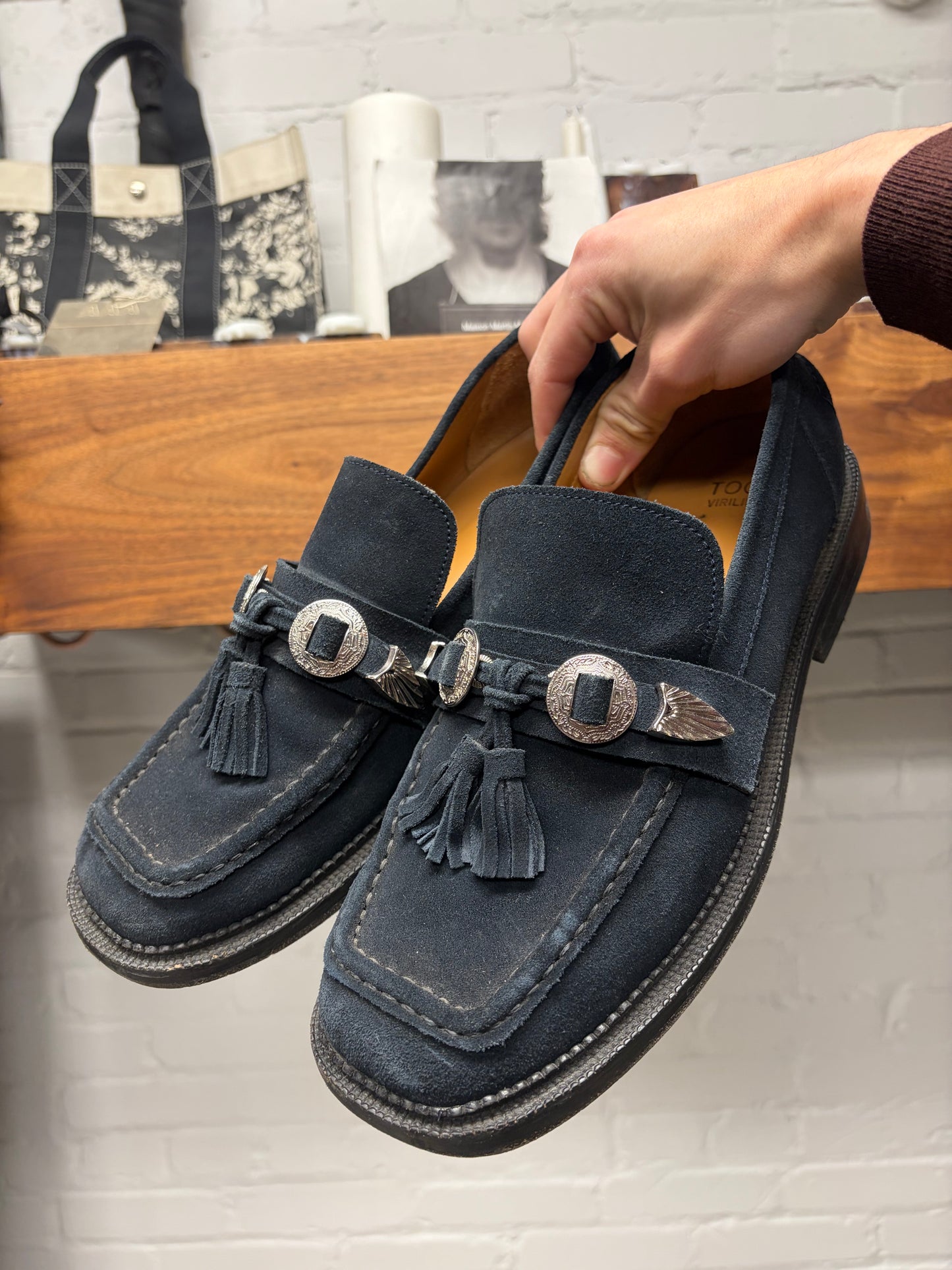 Toga Virilis ‘Western Inspired’ Blue Suede Square Toe Loafers