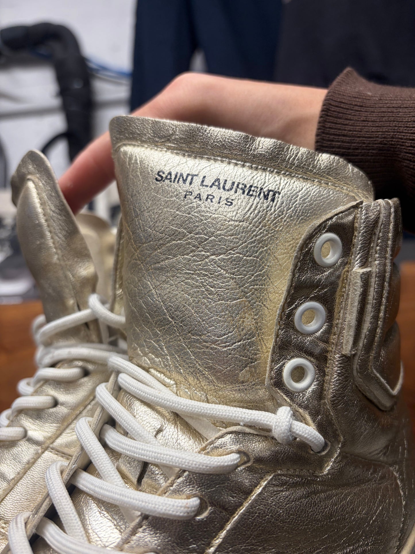 Saint Laurent by Hedi Slimane ‘SL/12H’ Gold Dust Leather High Top Sneakers
