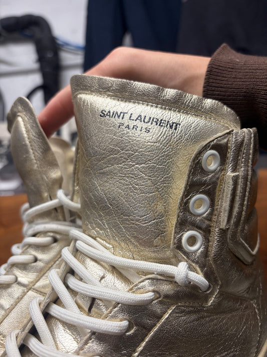 Saint Laurent by Hedi Slimane ‘SL/12H’ Gold Dust Leather High Top Sneakers