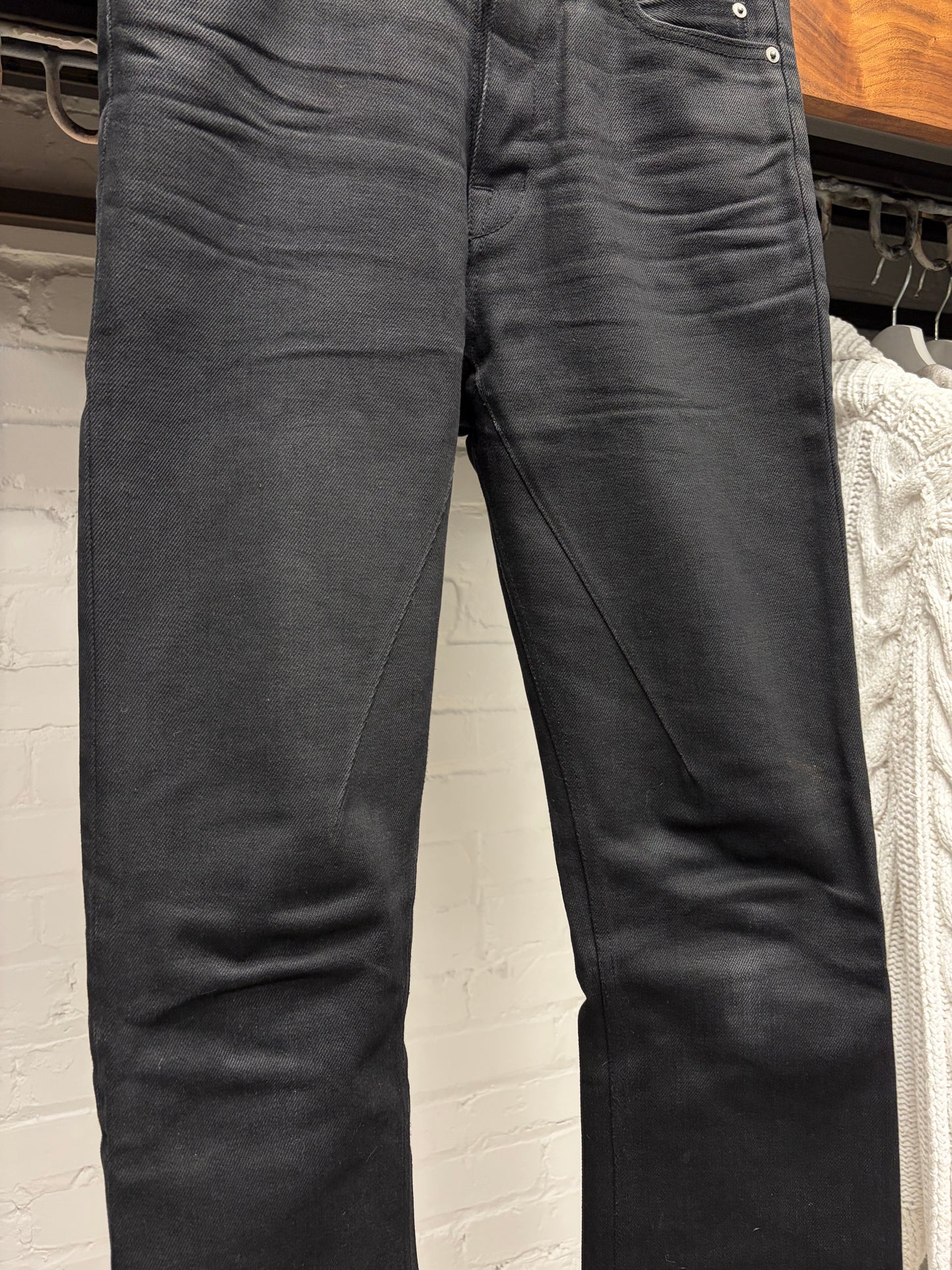 Rick Owens ‘Jim Cut’ Waxed Black  Flared Fit Skinny Japanese Denim