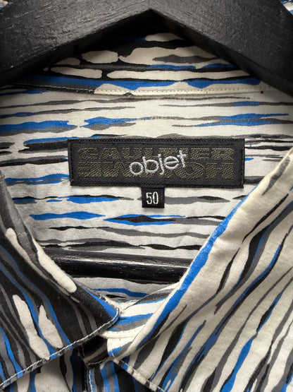 Vintage Jean Paul Gaultier Homme ‘Objet’ Paint Splatter Blue/White Button Up Shirt