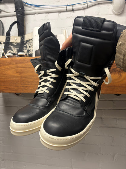 Rick Owens ‘Geobasket’ Black/Milk Leather High Top Sneakers