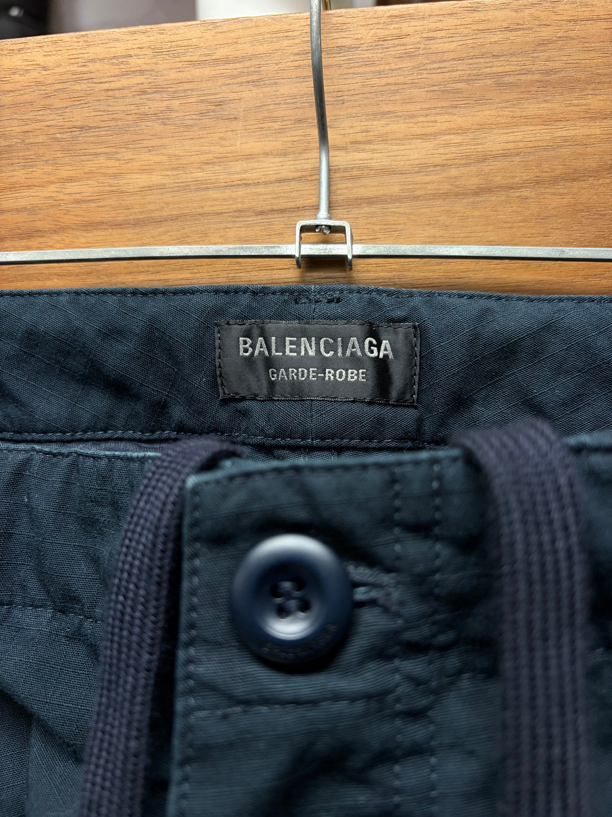 2024 Balenciaga Garde-Robe Navy Blue Ripstop Wide Leg Drawstring Cargo Pants