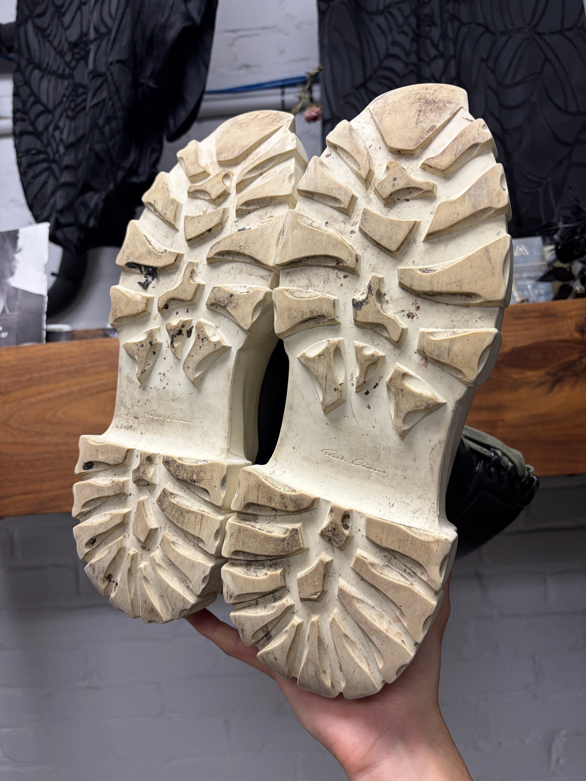 Rick Owens ‘Tractor Sole’ Black/Milk Leather Hiking Boots