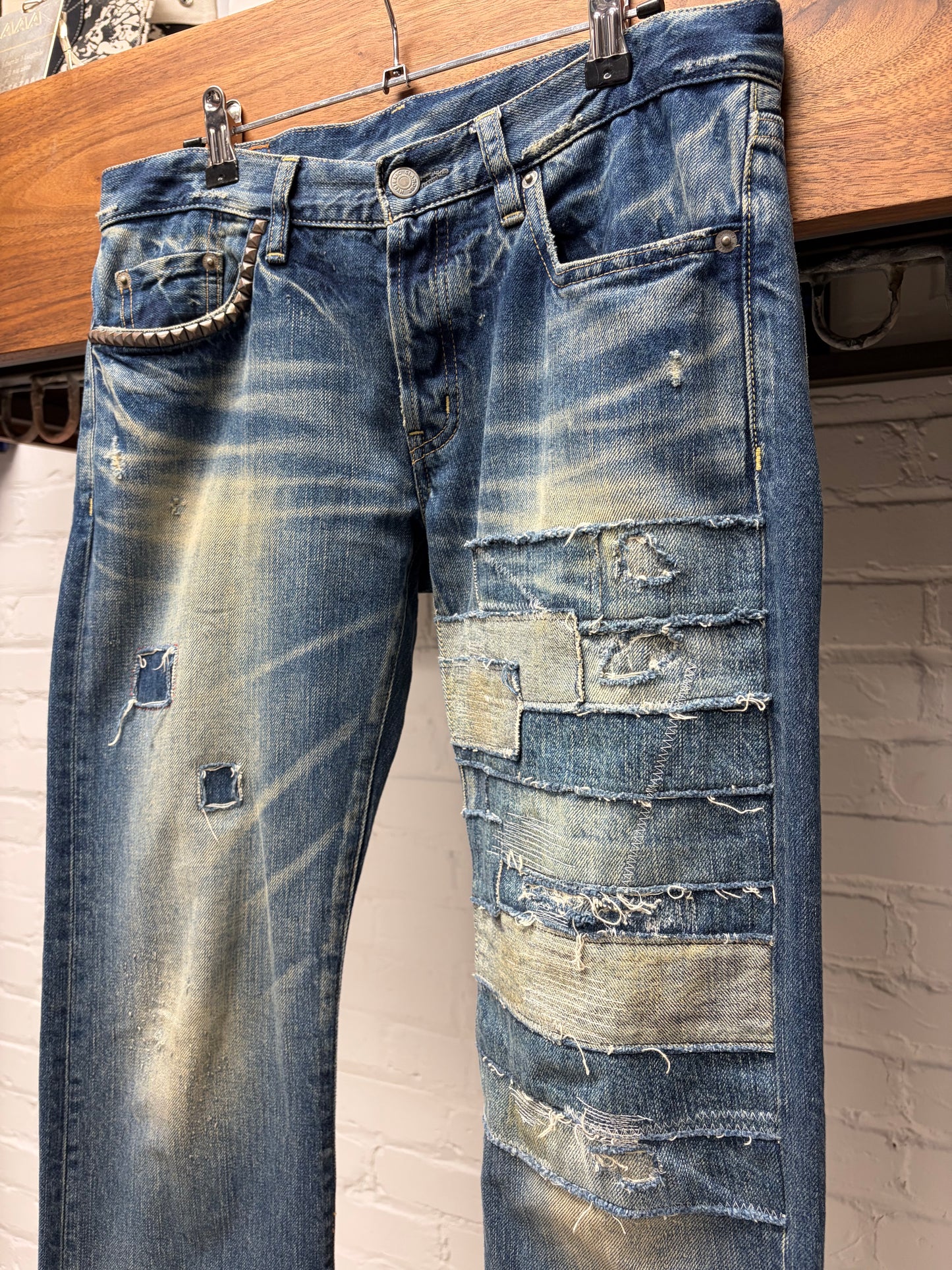 Hysteric Glamour Studded Blue ‘Patchwork’ Skinny Jeans
