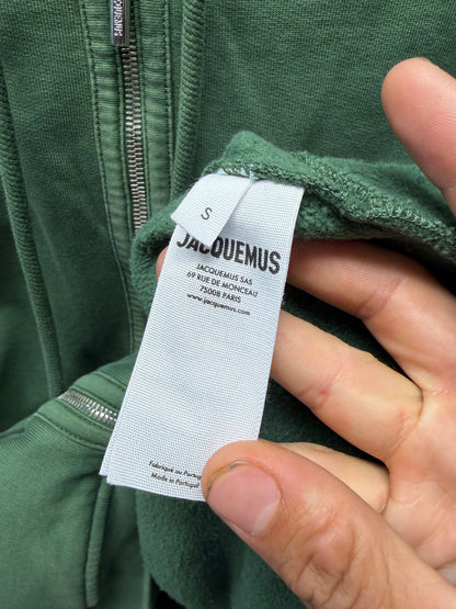 Jacquemus Forest Green Embroidered Logo Terry Cotton Zip-Up Hoodie