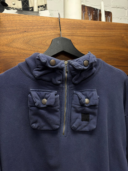 Kapital ‘Nickel 4’ Quarter Zip Dyed Blue Cargo Pocket Sweatshirt
