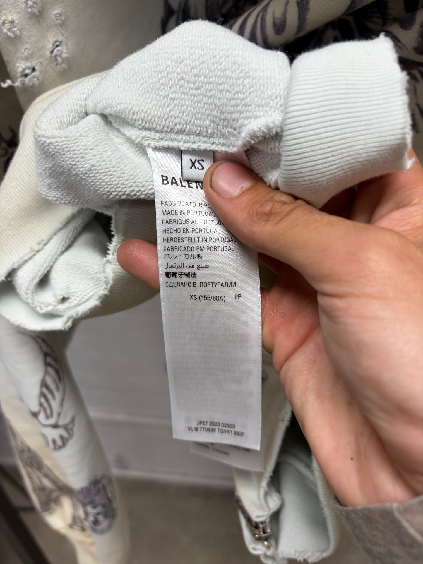 SS2024 Balenciaga ‘Tattoo’ Dirty White Zip Up Hoodie