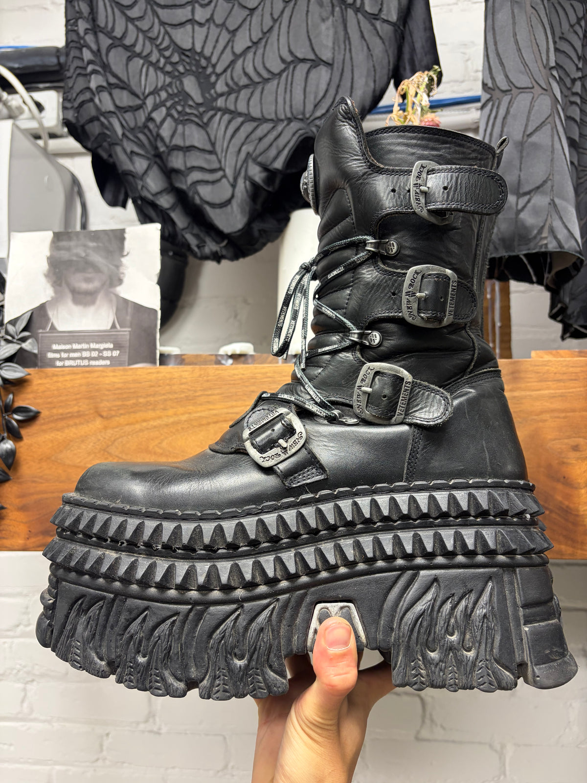 Vetements x New Rock ‘Tower’ Flame Platform Leather Boots