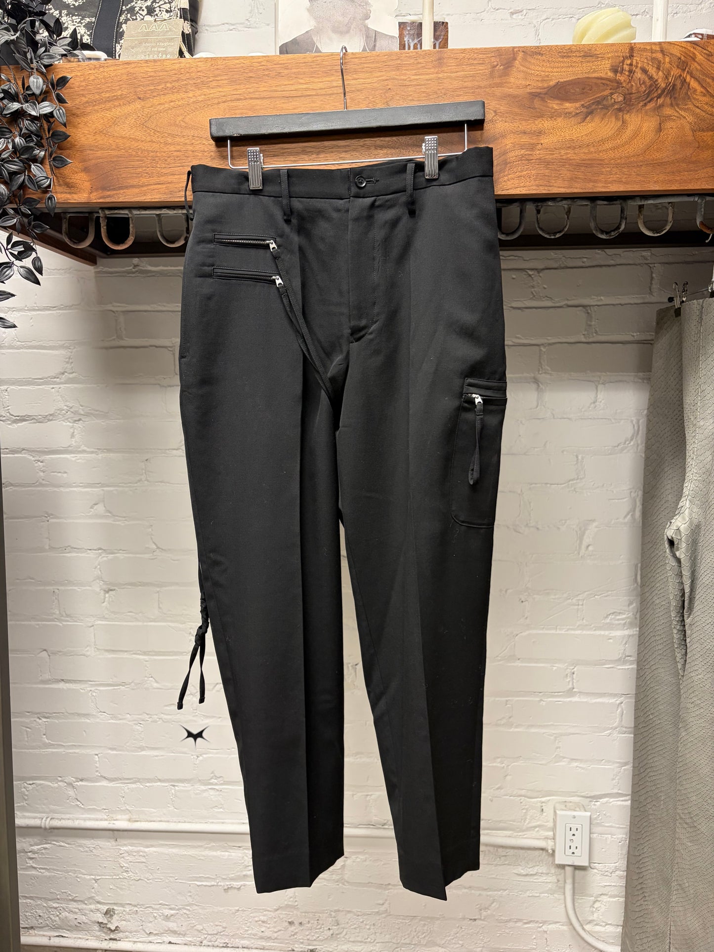 Yohji Yamamoto Pour Homme ‘Bondage Strap’ Black Zip-Closure Trousers