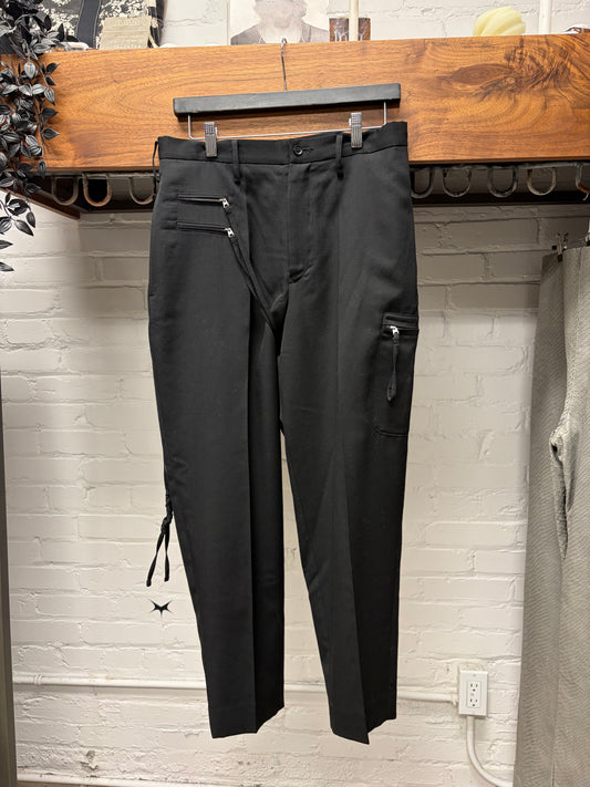 Yohji Yamamoto Pour Homme ‘Bondage Strap’ Black Zip-Closure Trousers