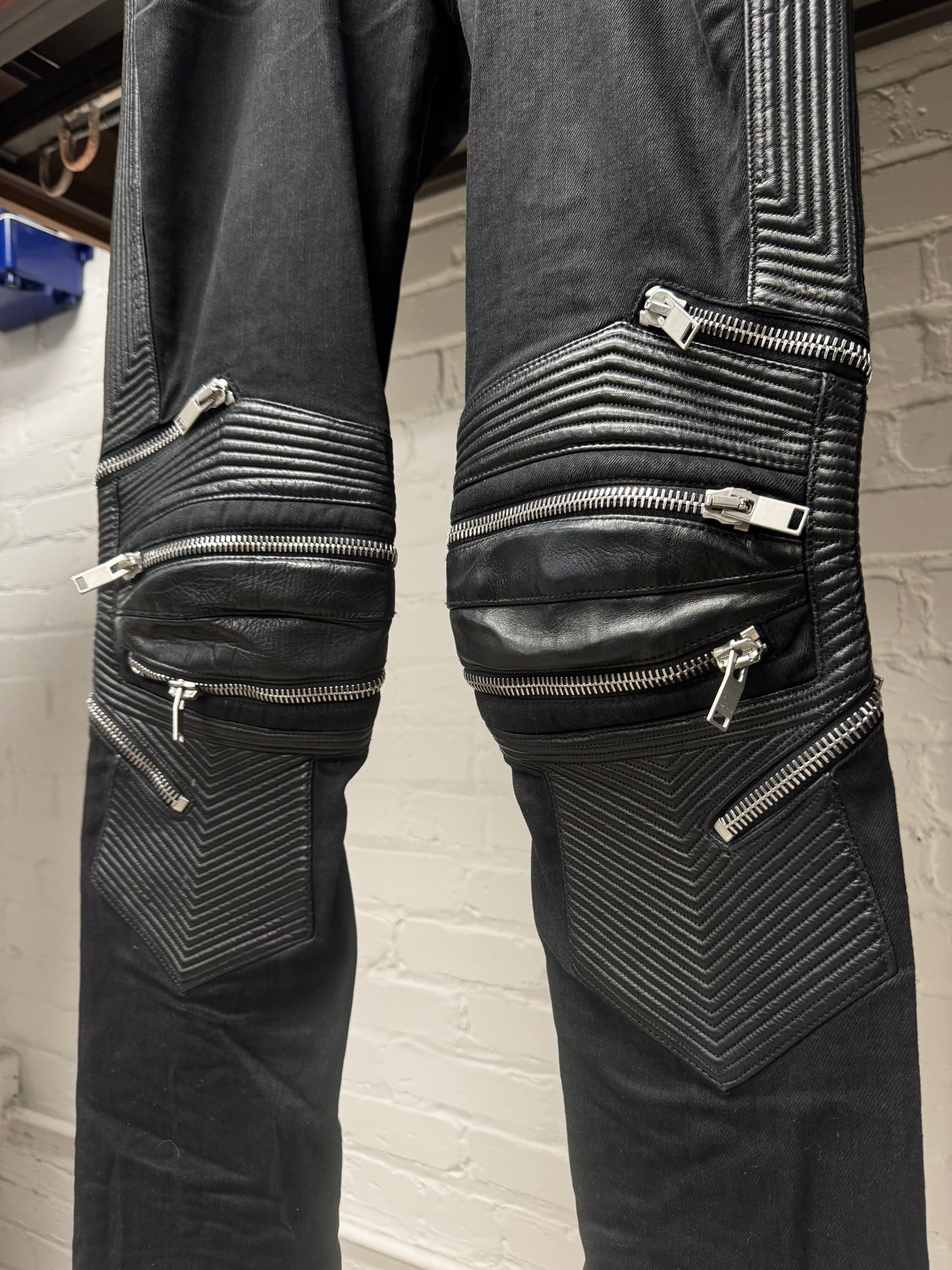 AW2013 Saint Laurent by Hedi Slimane ‘D04’ Leather Biker Knee Denim