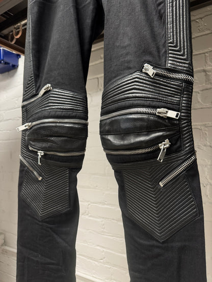AW2013 Saint Laurent by Hedi Slimane ‘D04’ Leather Biker Knee Denim