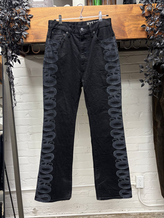 2000s Hysteric Glamour ‘Snake Print’ Flared Leg Black Skinny Jeans