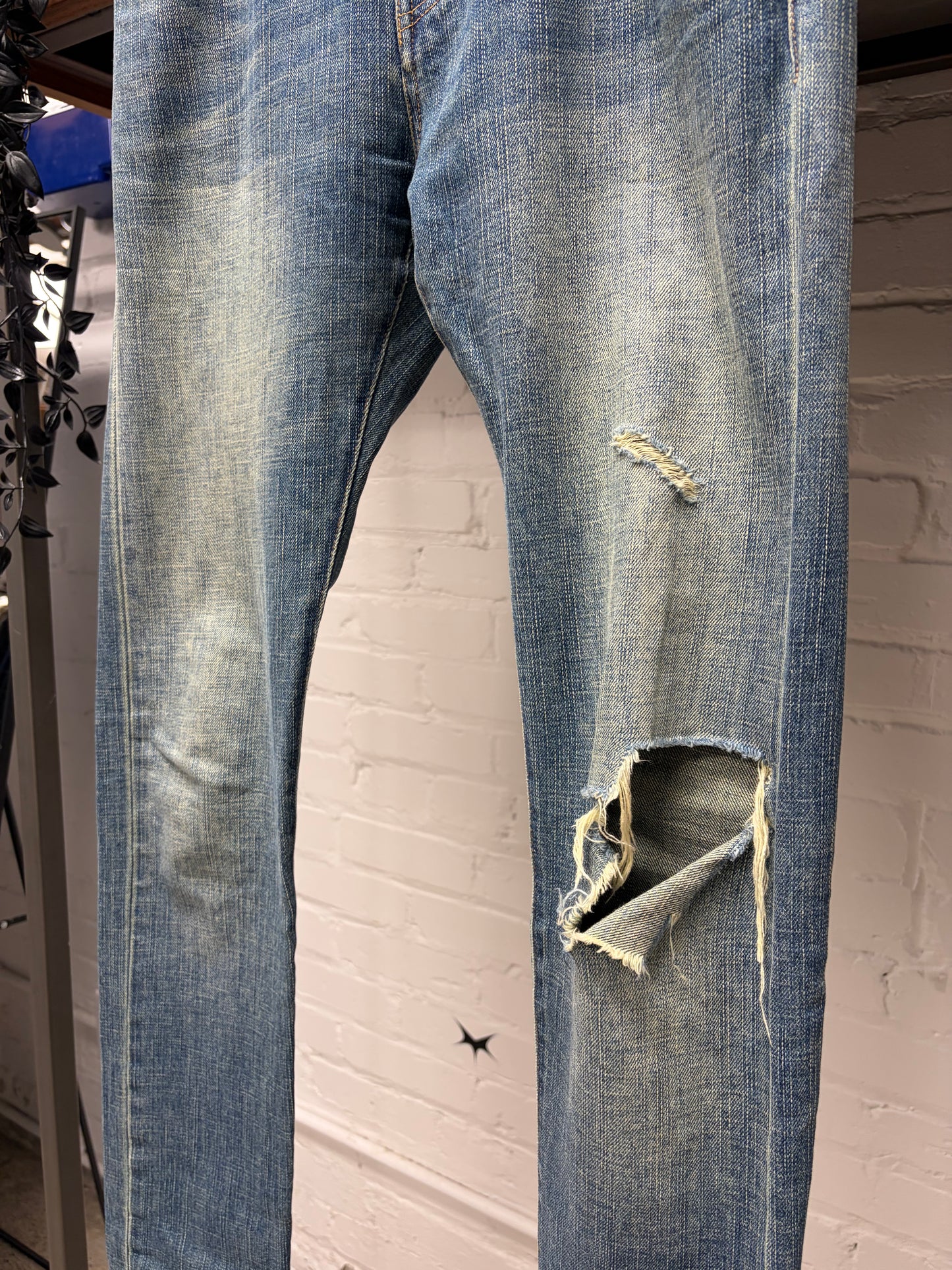 2015 Saint Laurent by Hedi Slimane ‘D02’ Distressed Knee Blowout Blue Skinny Jeans