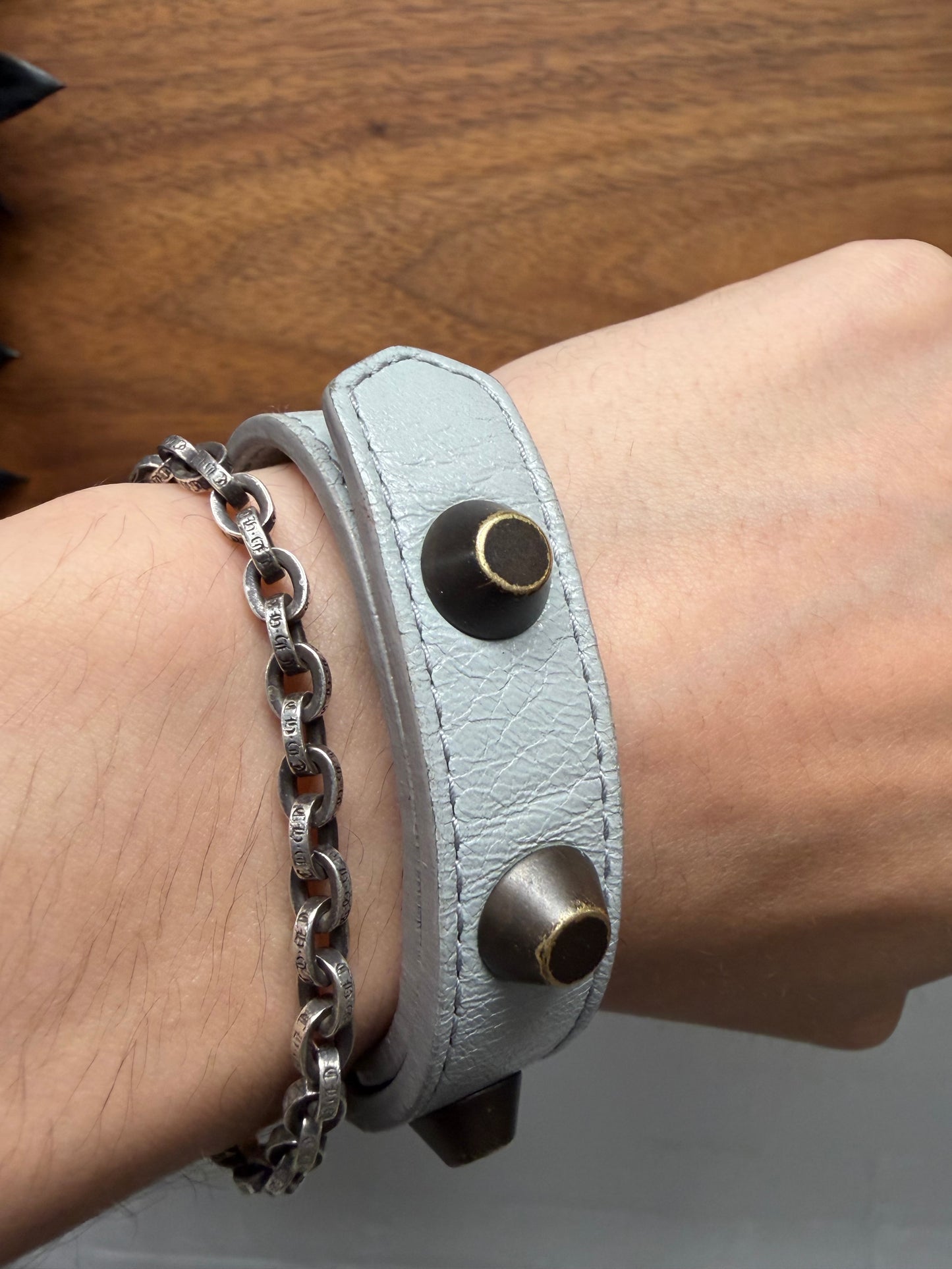 2000s Balenciaga Studded Grey Snap Bracelet