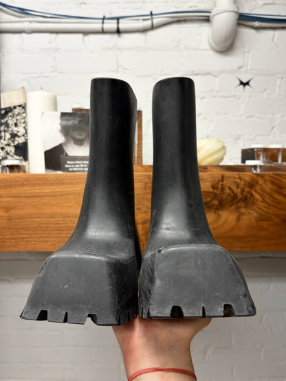 Balenciaga ‘Trooper’ Black Rubberized Square Toe Combat Boots