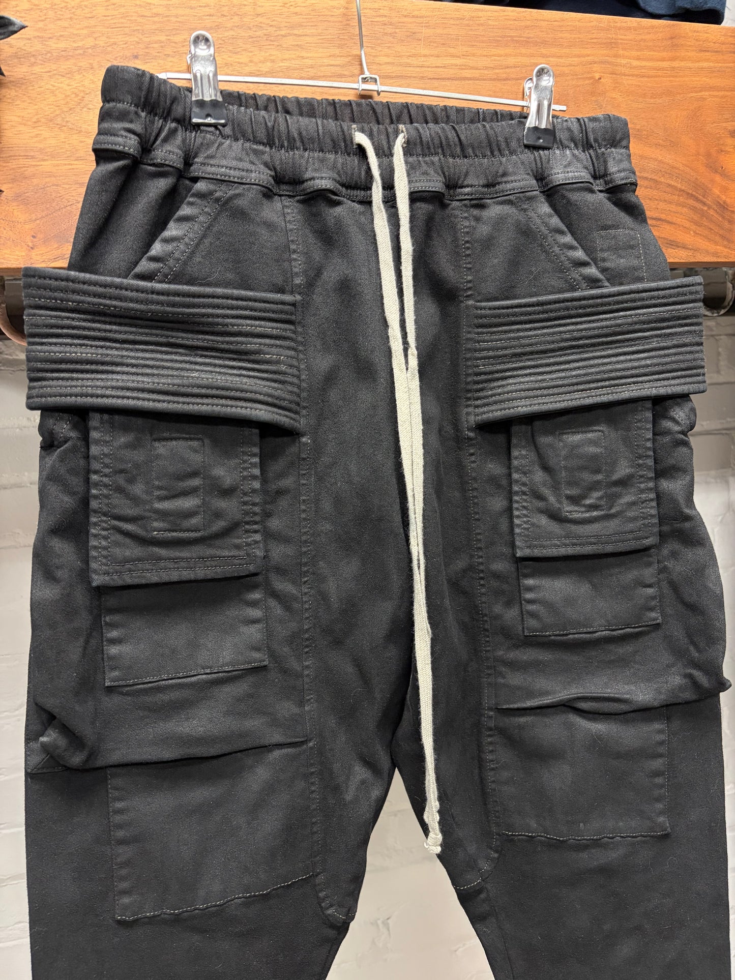 Rick Owens ‘Creatch’ Waxed Black Drop Crotch Pants