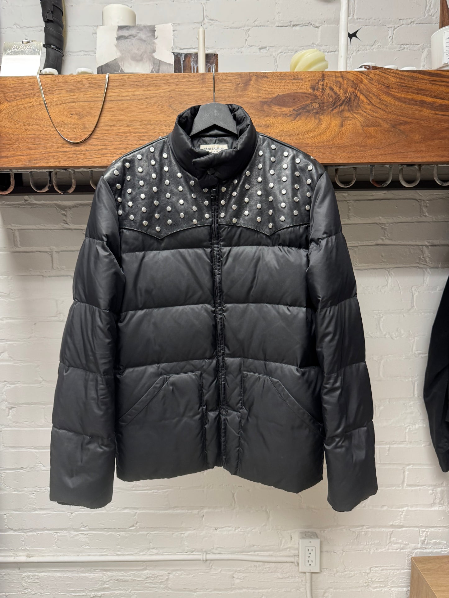 AW2014 Saint Laurent by Hedi Slimane Studded Leather Puffer Jacket