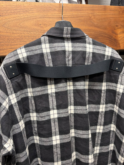 SS2019 Rick Owens ‘Babel’ Plaid Flannel Shoulder-Strap Work Shirt