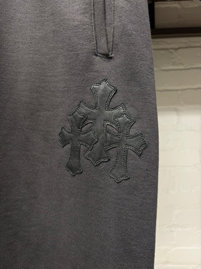 Chrome Hearts ‘Paperjam’ Black Cemetery Leather Cross Patch Sweatpants