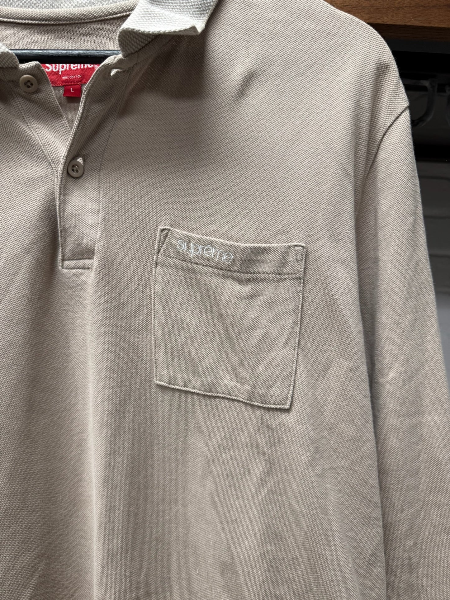 AW15 Supreme Chest Logo Pocket Long Sleeve Polo