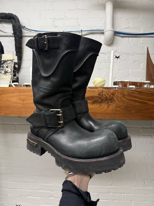 Balenciaga ‘Venom’ Black Calfskin Leather Engineer/Combat Boots