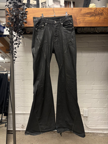 Rick Owens ‘Bias Cut’ Spiral Seam Black Flared Leg Denim