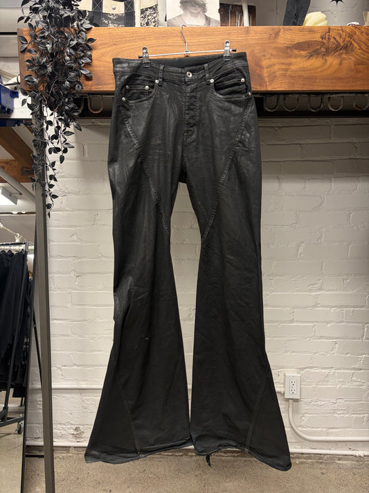 Rick Owens ‘Bias Cut’ Spiral Seam Black Flared Leg Denim