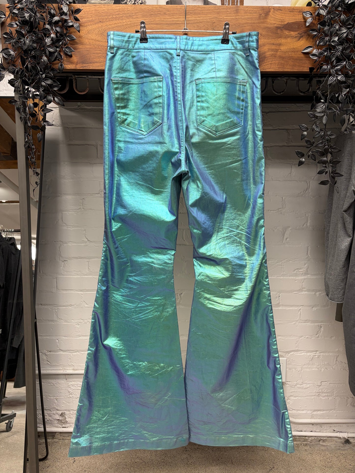 SS2023 Rick Owens ‘Edfu’ Iridescent Blue ‘Bolans’ Flared Leg Pants