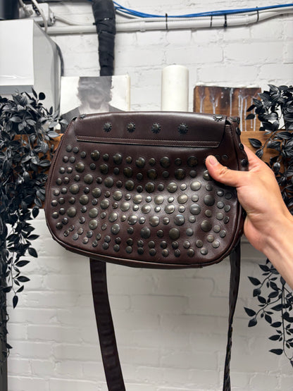 Marni Studded Brown Leather ‘Half Moon’ Crossbody Bag