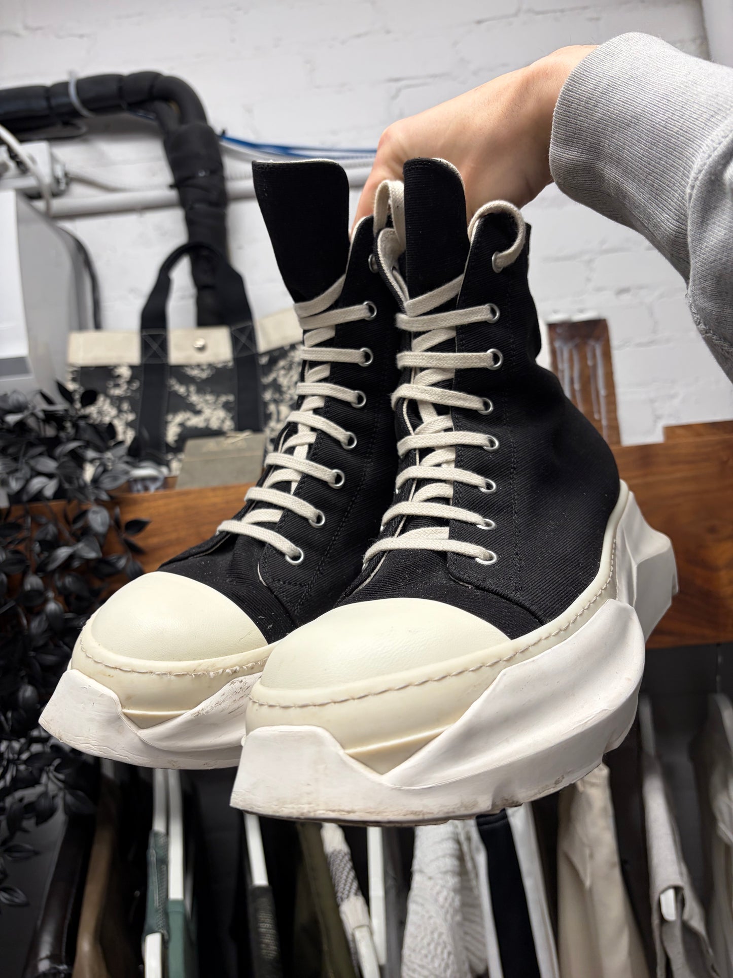 Rick Owens ‘Abstract Sole’ Black Canvas High Top Sneakers