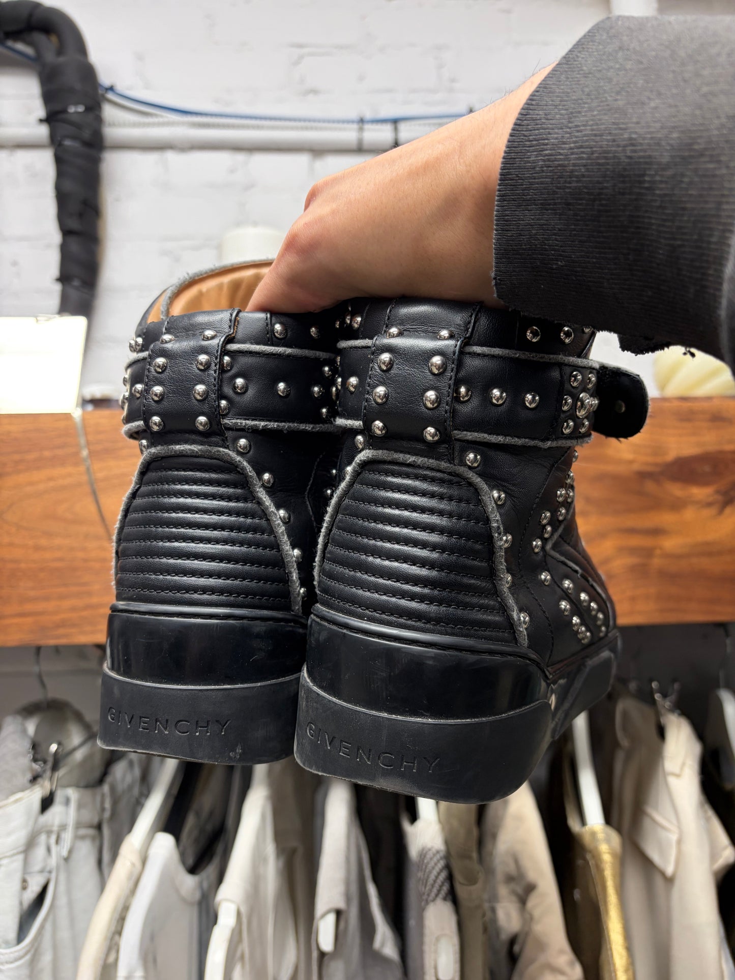 2010s Givenchy ‘Tyson’ Studded Black Leather High Top Sneakers